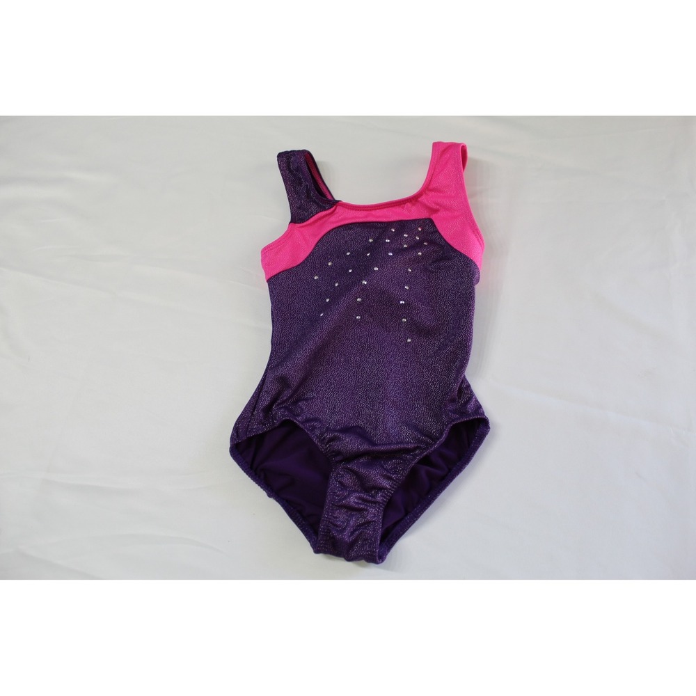 Freestyle by Danskin Girls Purple Pink Shimmer Rhinestone Leotard Size 4/5 XS‎